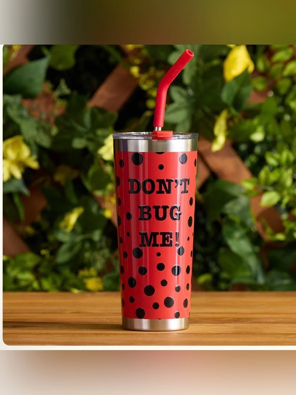 Cracker Barrel Don't Bug Me! Red Polka Dot Tumbler with Straw 22Oz.
